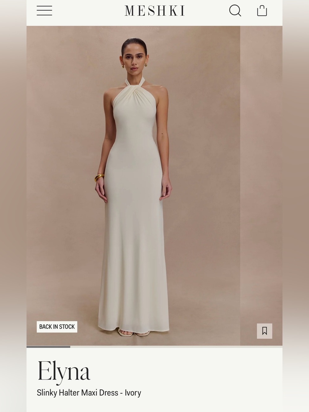 Elyna Meshki Ivory Halter Slinky Maxi Dress
